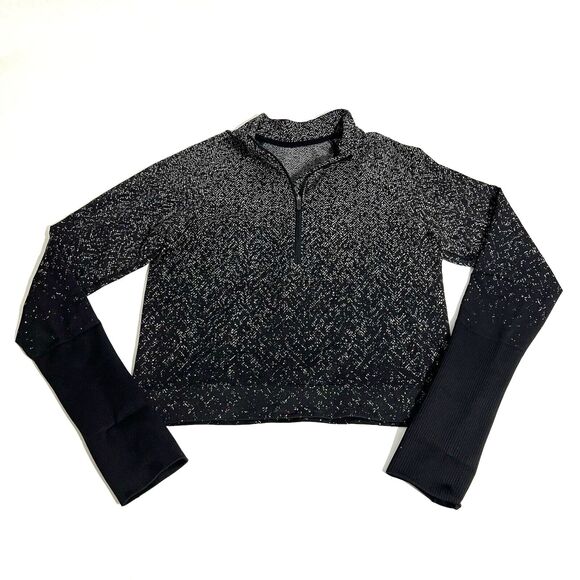 LULULEMON Rest Less Cropped 1/2 Zip Pullover Hoodie Herringbone Fade Sz 8 READ - Picture 1 of 10